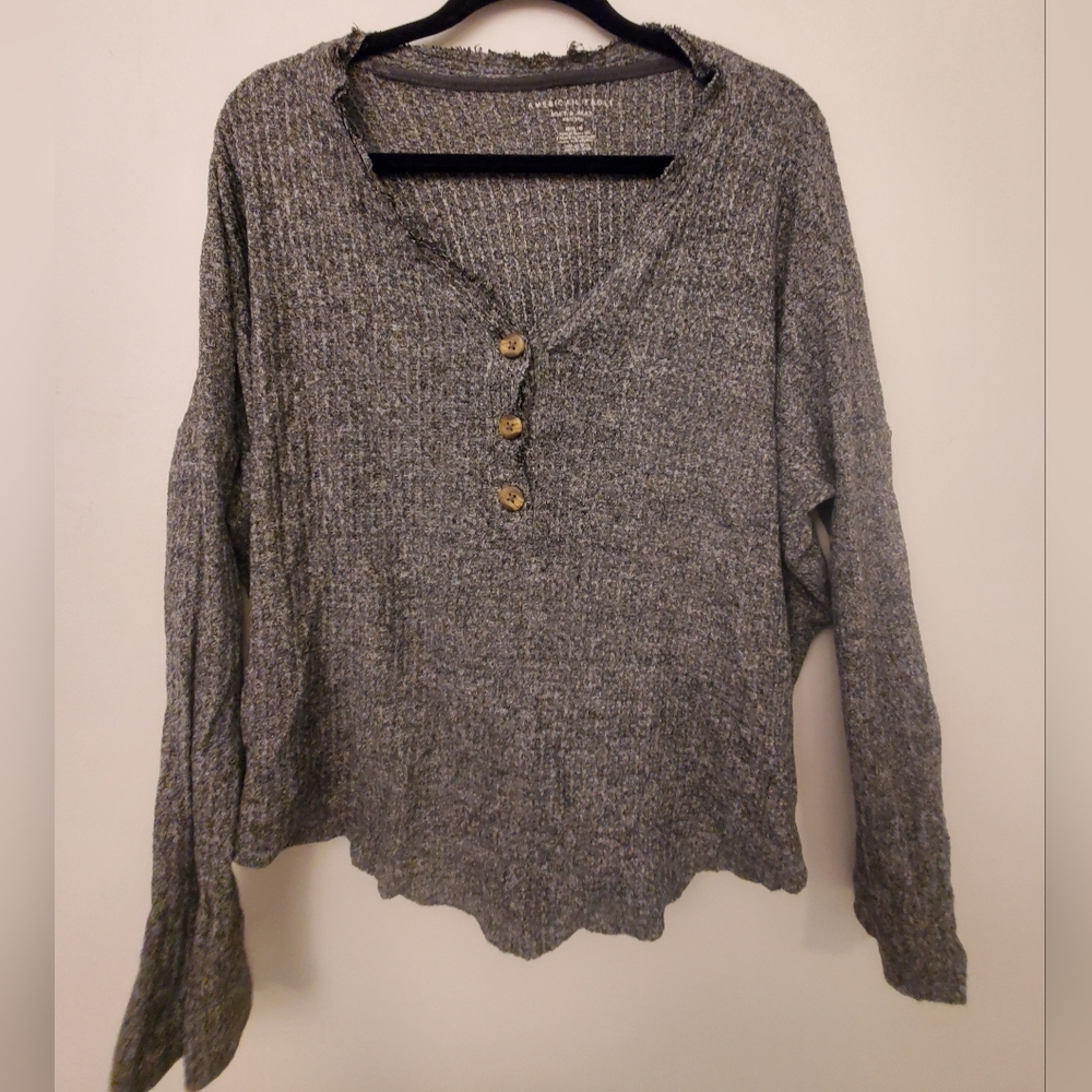 American Eagle Grey Waffle Knit Long Sleeve